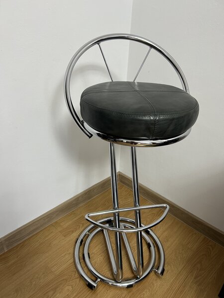 Scaun bar otel piele, gri inchis si crom, h 96 cm