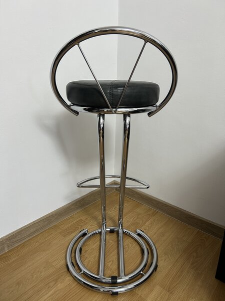 Scaun bar otel piele, gri inchis si crom, h 96 cm