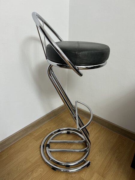 Scaun bar otel piele, gri inchis si crom, h 96 cm