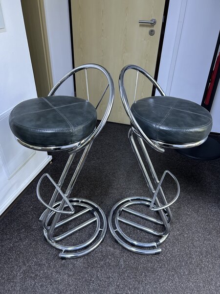 Scaun bar otel piele, gri inchis si crom, h 96 cm